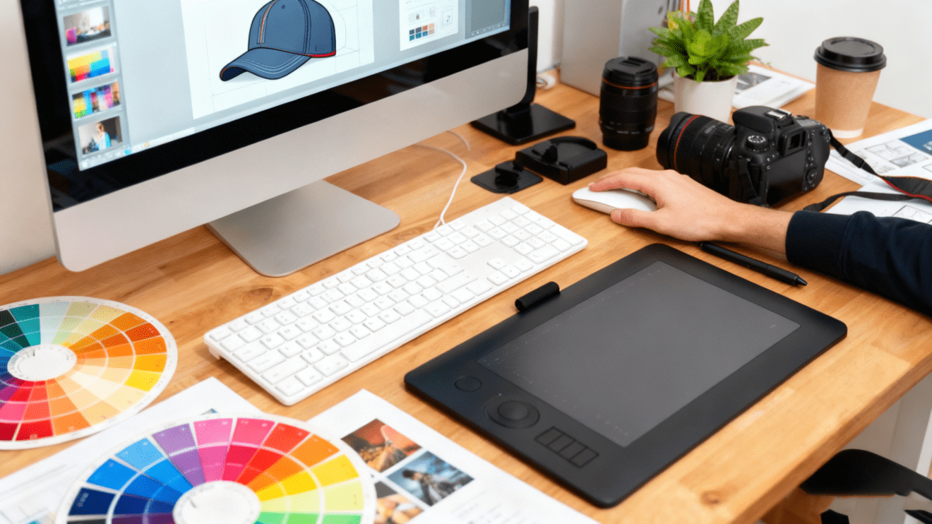 Design team developing a custom performance cap